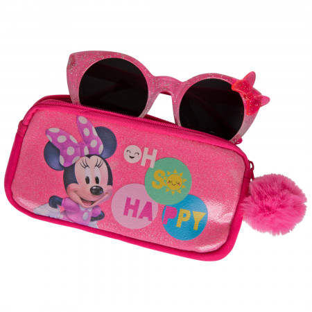 Disney Minnie Mouse Oh So Happy Girls Sunglasses w/ Pom Pom Pouch Set